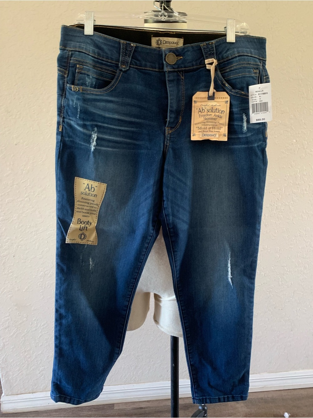 Democracy Ab Technology Distressed Jeans Blue Frayed Hem Size 12